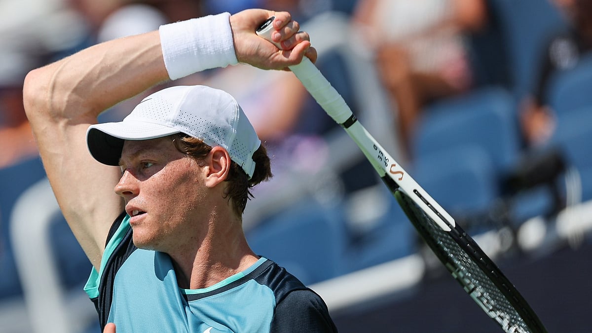 Photo: X | Jannik Sinner : Jannik Sinner playing a shot during the Cincinnati Open 2024.